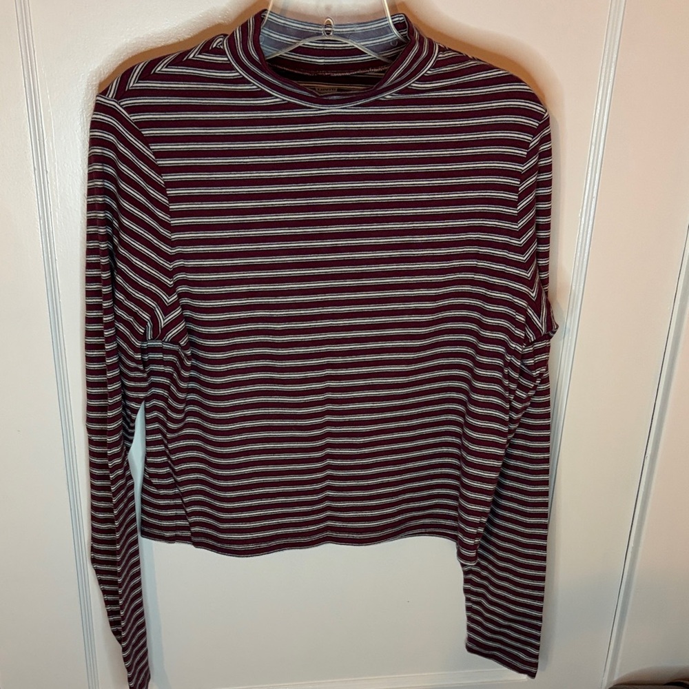 Levi's Burgundy and White Cropped Striped Long Sleeve Top